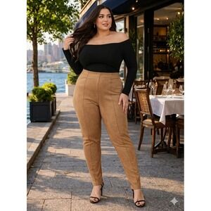 Pants Women XXL Light‎ Coffee Anne Klein Faux Suede Pants